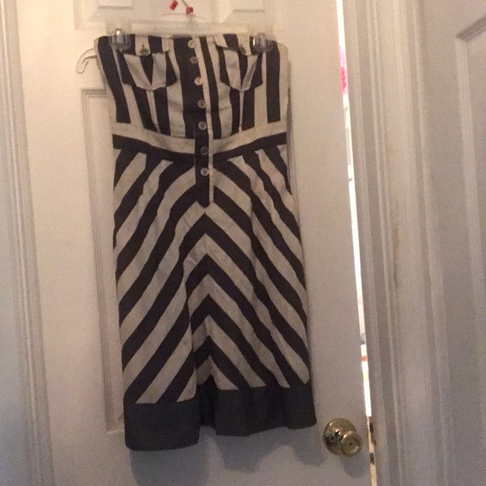 Grey and white striped dress, strapless